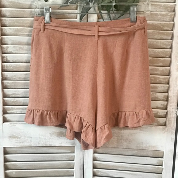 LINEN BLEND PAPER-BAG SHORTS IN DUSTY PEACH - Picture 6 of 9